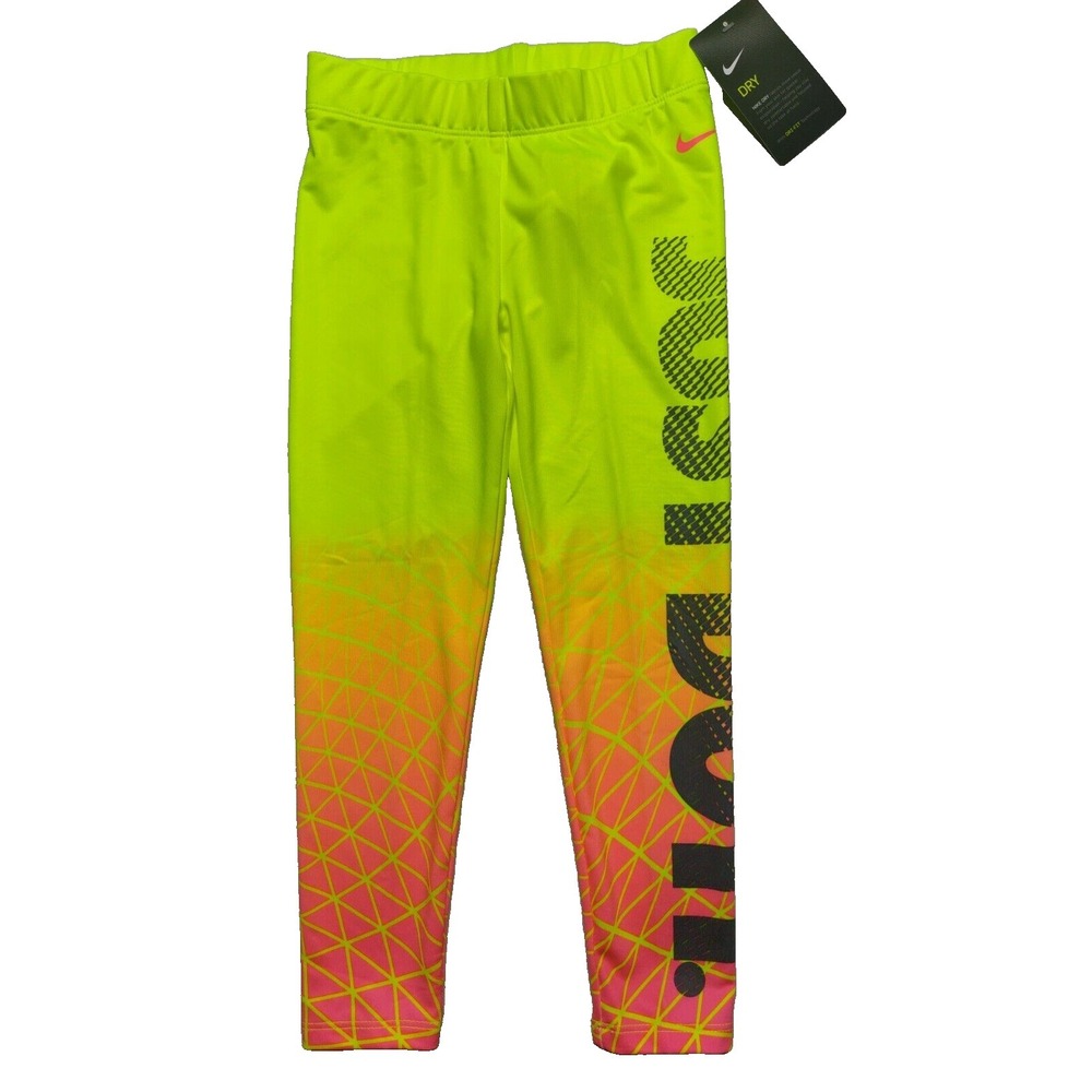 NIKE Dri-fit  Girls Size 6 Volt JUST‎ DO IT Athletic Leggings NEW